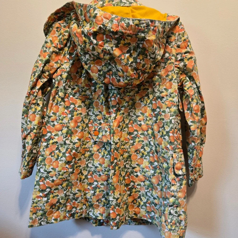 Stella McCartney Kids Citrus Orange Print Hooded Utility Jacket Coat Size 6Y